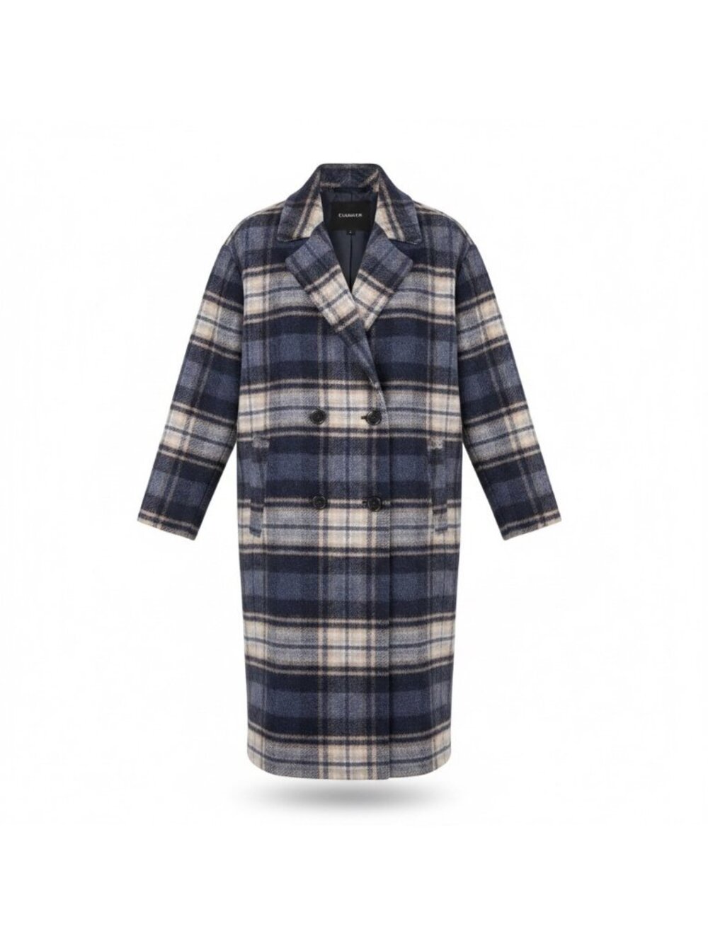 Madewell Womens Navy Wool Blend Plaid Double-Breasted Coat Size XS